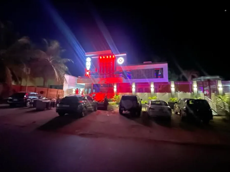 ONYX facade illuminated at night